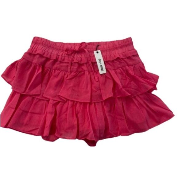 day + moon Pink Bubble Mini Skirt with Ruffled Tiers - Picture 1 of 12